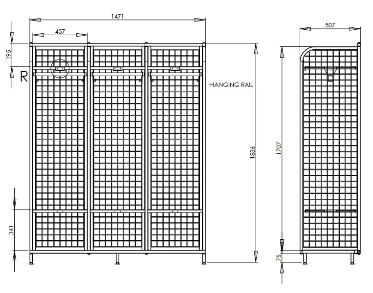 Firefighter PPE Mesh Locker - Dimensions - Secure Lockers.webp