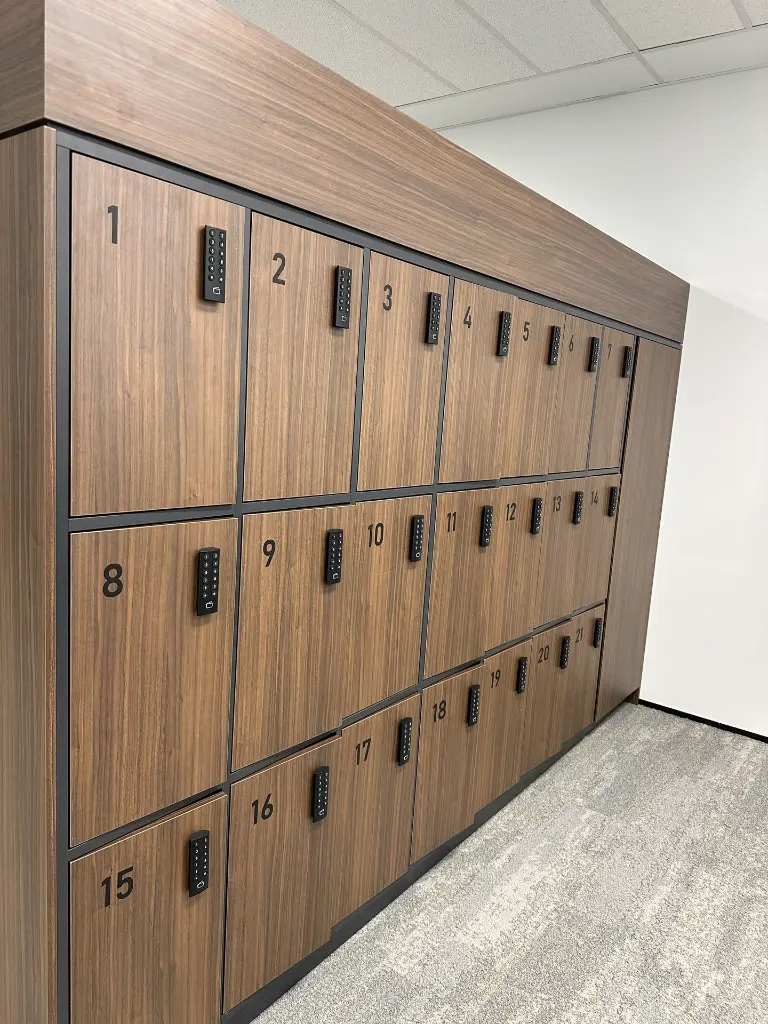 RFID Digital Slamlock Lock - Midnight Oak Laminate Locker - Secure Lockers.webp