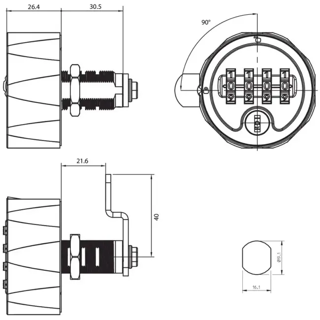 Metal 4-Digit Auto-Scramble Mechanical Lock (Public or Private) Dimensions - Secure Lockers.webp